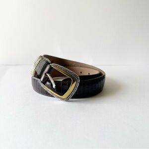 Brighton Vintage Classic Black Leather Two Toned Gold Silver Buckle Belt